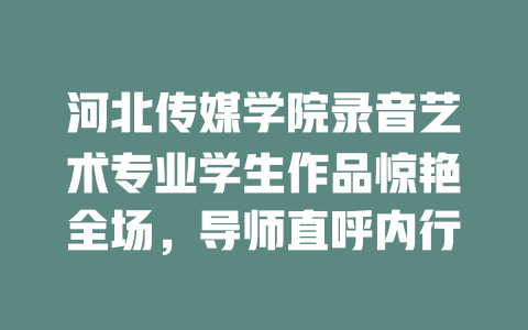 河北传媒学院录音艺术专业学生作品惊艳全场,导师直呼内行