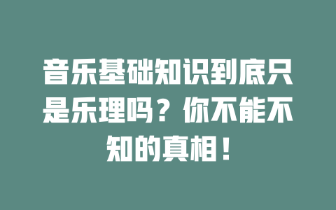 音乐基础知识到底只是乐理吗？你不能不知的真相！