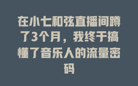 在小七和弦直播间蹲了3个月,我终于搞懂了音乐人的流量密码