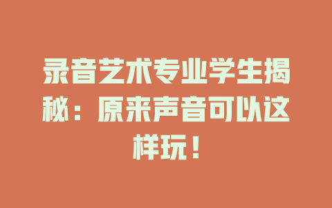 录音艺术专业学生揭秘:原来声音可以这样玩!