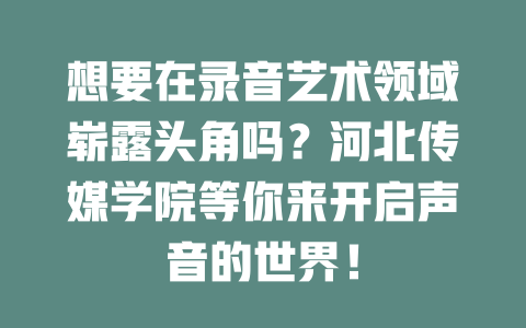 想要在录音艺术领域崭露头角吗?河北传媒学院等你来开启声音的世界!