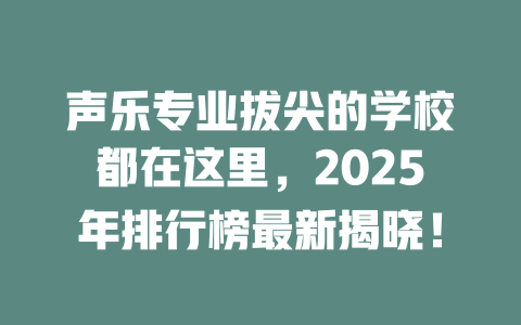 声乐专业拔尖的学校都在这里，2025年排行榜最新揭晓！