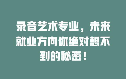 录音艺术专业,未来就业方向你绝对想不到的秘密!