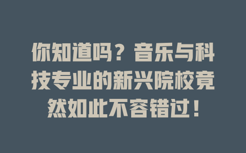 你知道吗?音乐与科技专业的新兴院校竟然如此不容错过!