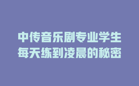 中传音乐剧专业学生每天练到凌晨的秘密